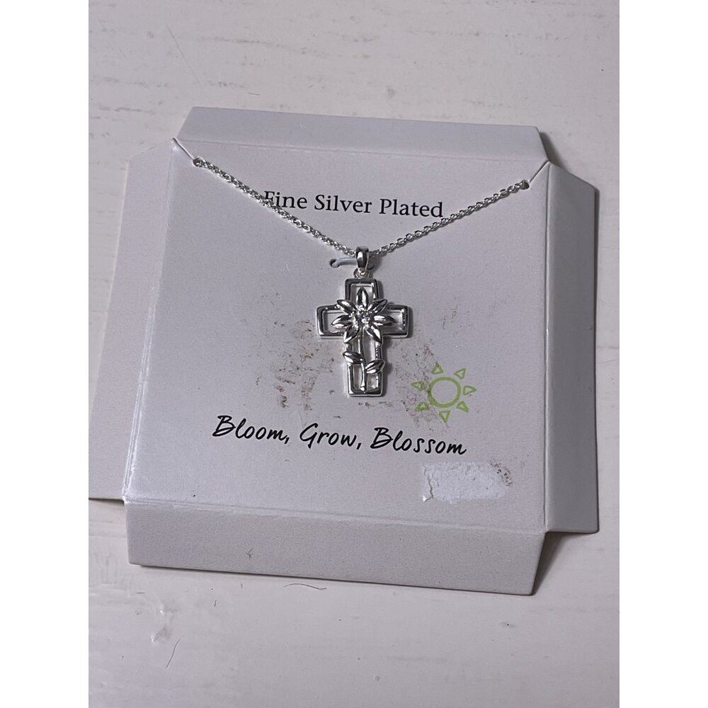 Fine Silver Plated Cross Necklace With Dainty Chain